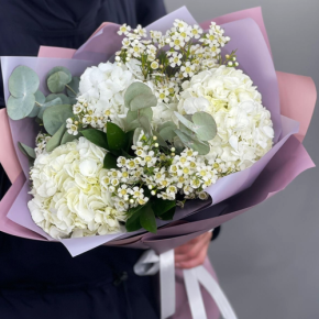 Букет "Суприм" из гортензий и хамелациума в Егорьевске