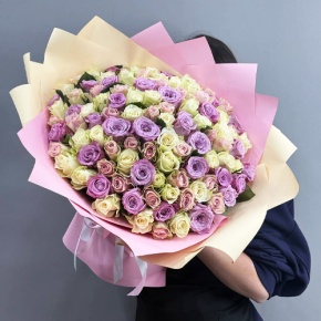Букет из 101 розы пастельный микс и роз Меритим (40 см) в Егорьевске