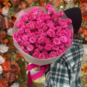 Букет из 35 малиновых кустовых пионовидных роз (60 см) в Егорьевске
