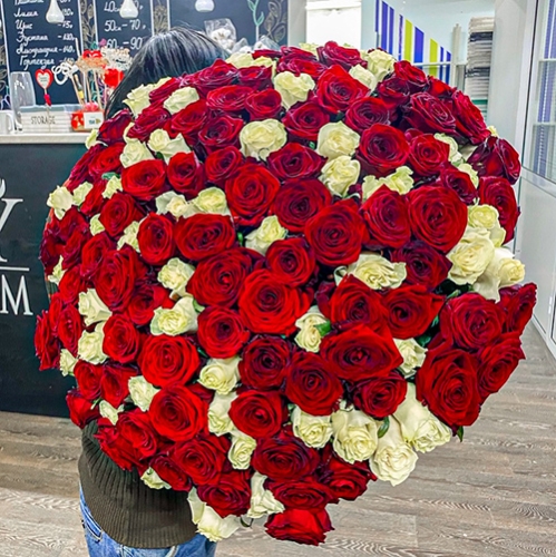 Букет 151 роза красный и белый микс (60 см) в Егорьевске